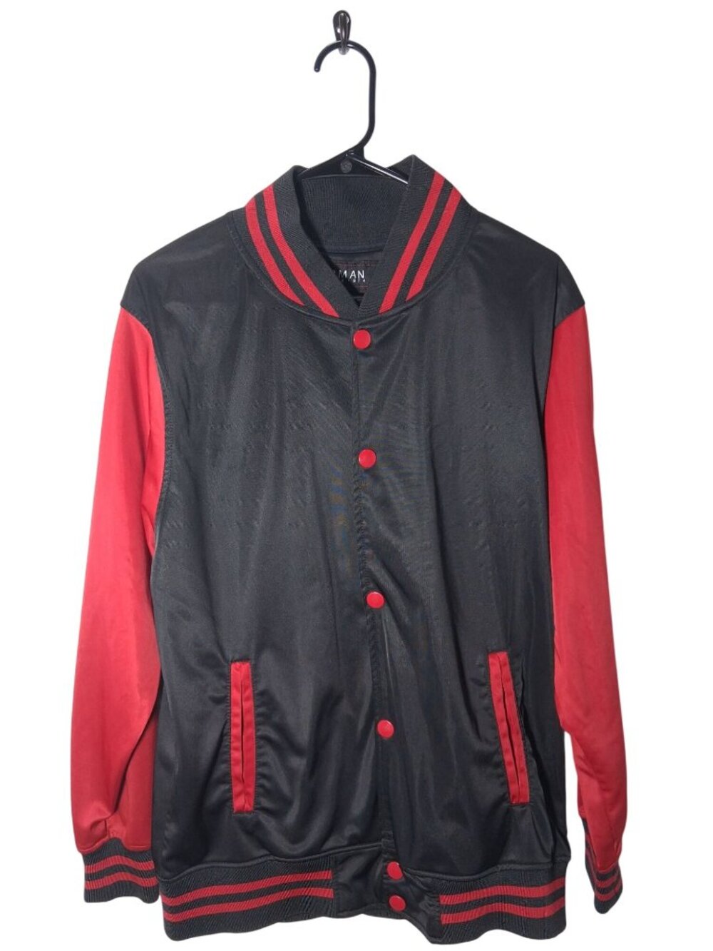Koman Black & Red Varsity Jacket Size L 100% Polyester